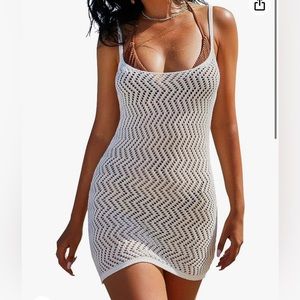 White knitted bodycon y2k mini dress coverup size medium